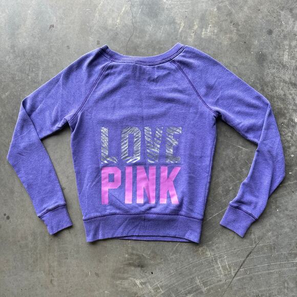 PINK Victoria's Secret Love Pink Sweatshirt Women's XS Purple Long Sleeve - Picture 2 of 7